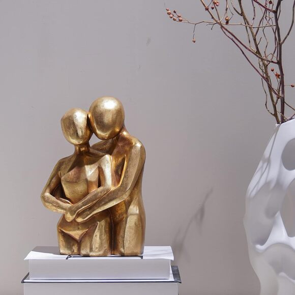 Gold Hugging Couple Statue Modern Lovers Figurine Resin Home Shelf Décor Gift - Picture 7 of 9